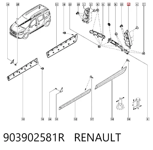 Nakładka słupka nadwozia zewnętrzna tylna lewa 903902581R Renault (RVI)