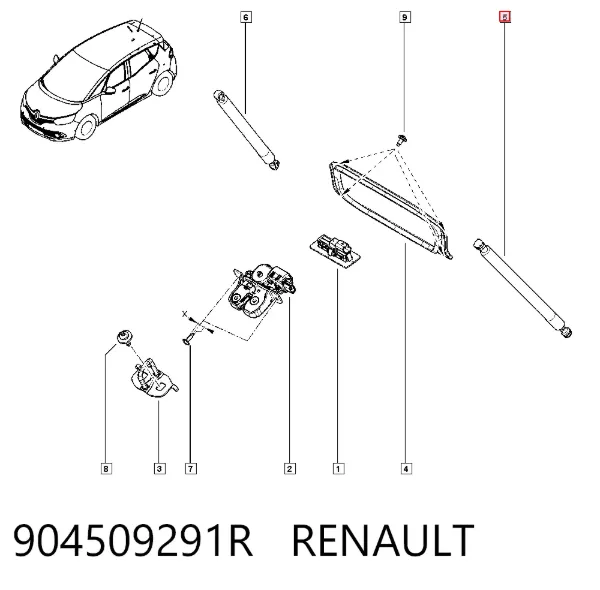 Amortyzator klapy bagażnika (3/5 drzwi-tylnych) 904509291R Renault (RVI)