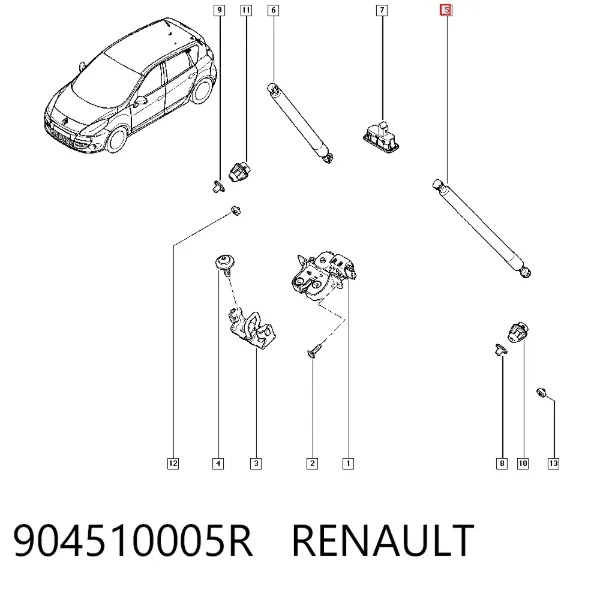 Amortyzator klapy bagażnika (3/5 drzwi-tylnych) 904510005R Renault (RVI)