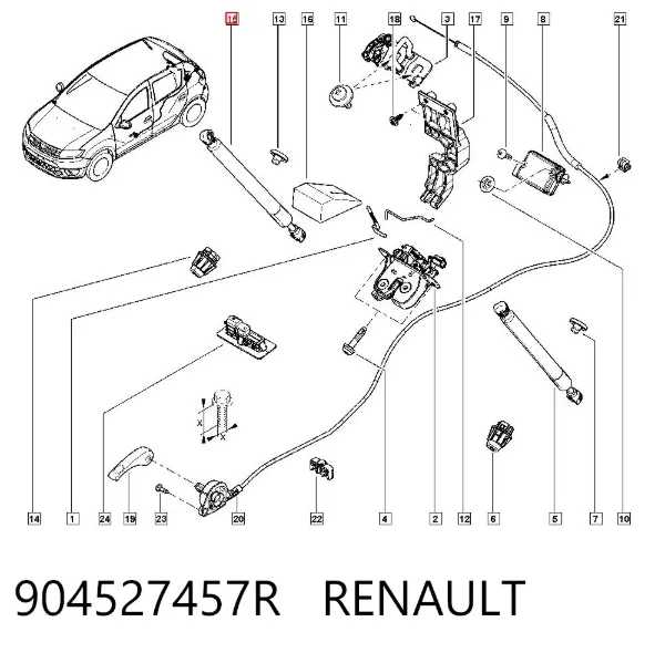 Amortyzator klapy bagażnika (3/5 drzwi-tylnych) 904527457R Renault (RVI)
