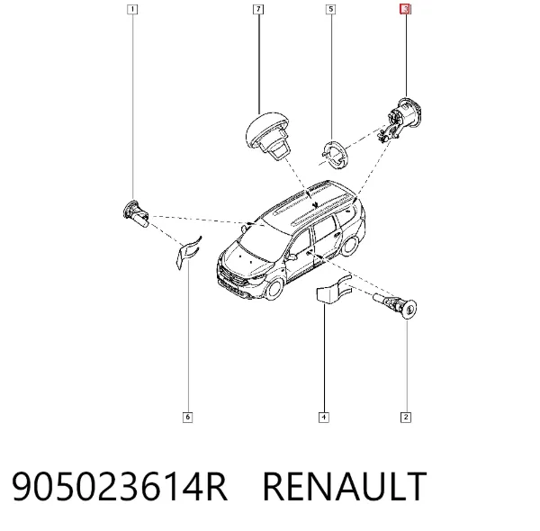 Wkładka zamka klapy bagażnika (3/5 drzwi tylnych) 905023614R Renault (RVI)