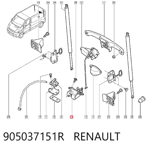 Zamek klapy bagażnika (3/5 drzwi tylnych) 905037151R Renault (RVI)
