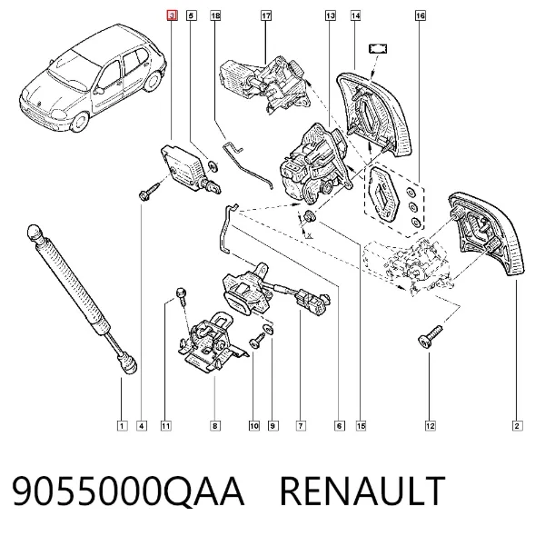 Silniczek zamka drzwi lewych przednich 9055000QAA Renault (RVI)