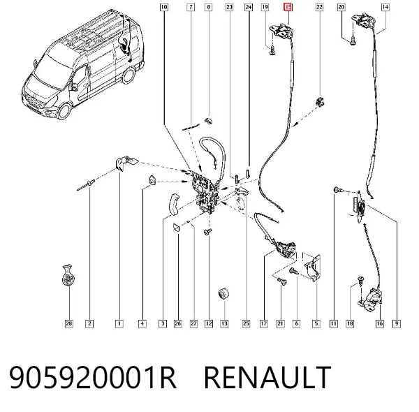 Zamek drzwi tylnych prawych skrzydłowych górny 905920001R Renault (RVI)