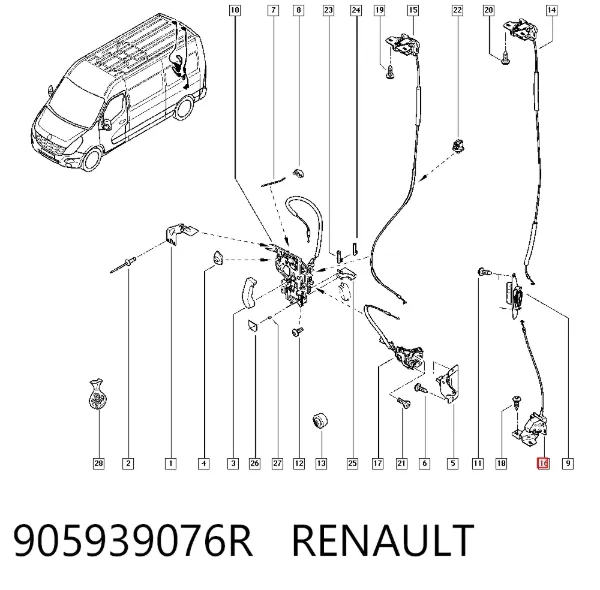 Zamek drzwi tylnych lewych skrzydłowych dolny 905939076R Renault (RVI)