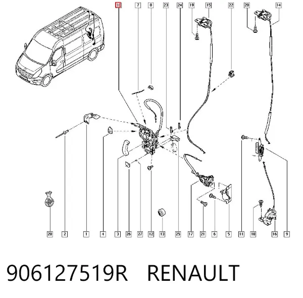 Zamek drzwi tylnych prawych skrzydłowych 906127519R Renault (RVI)