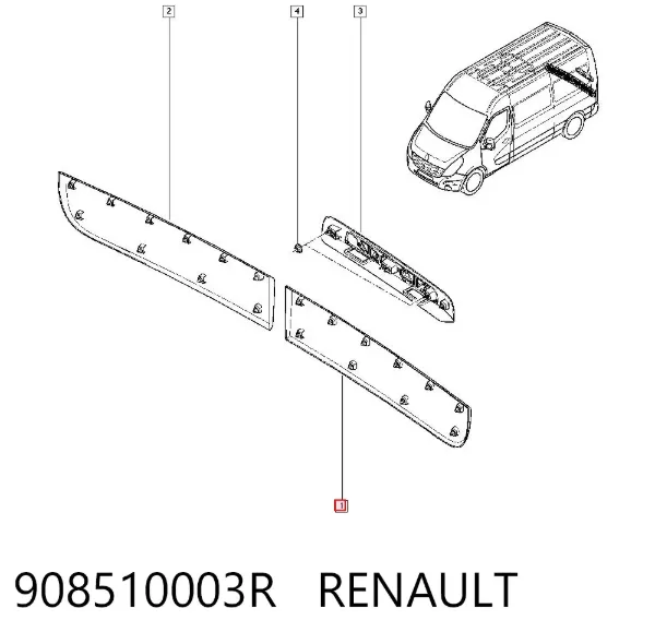 Nakładka tylnej drzwi skrzydłowej lewej 908510003R Renault (RVI)