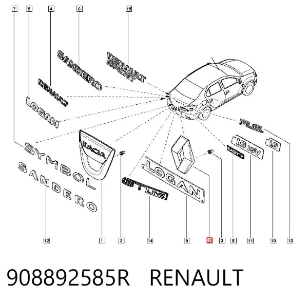 Emblemat na klapę bagaznika (znaczek firmowy) 908892585R Renault (RVI)