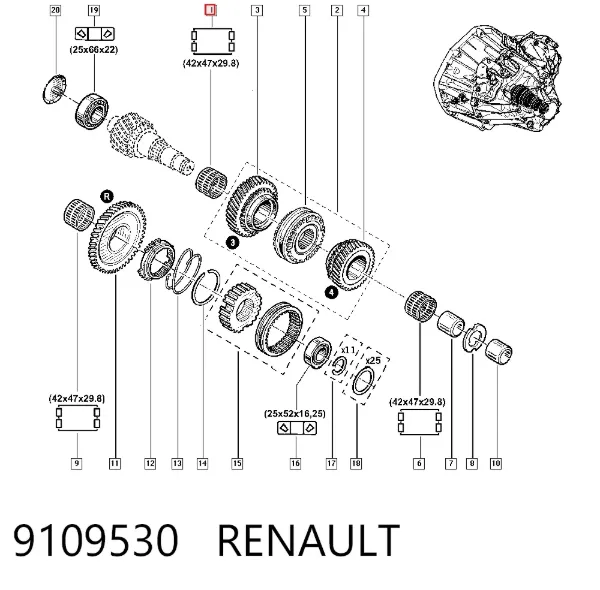 Łożysko skrzyni biegów 9109530 Renault (RVI)