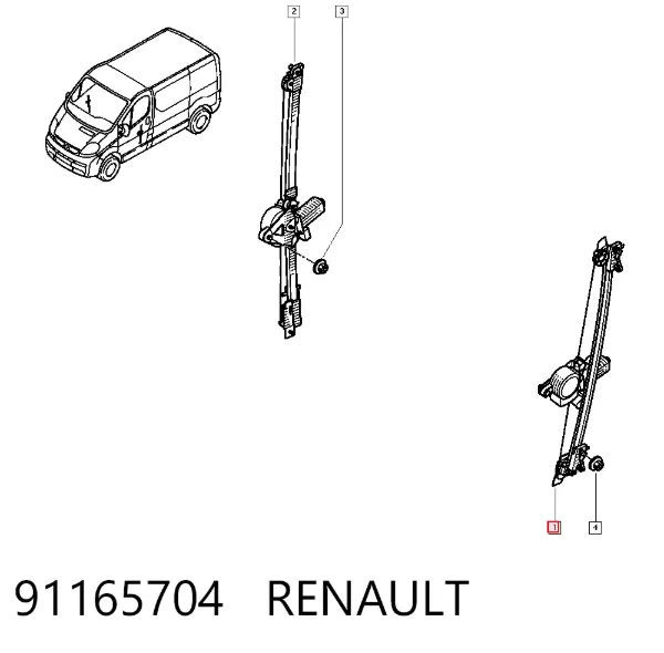 Mechanizm podnoszenia szyby drzwi przednich lewych 91165704 Renault (RVI)