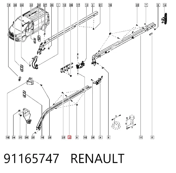 Szyna prowadnicy do drzwi przesuwnych prawa dolna 91165747 Renault (RVI)