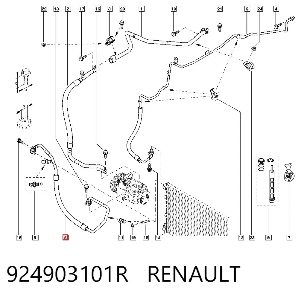 Przewód klimatyzacji, od sprężarki do chłodnicy 924903101R Renault (RVI)