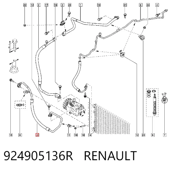 Przewód klimatyzacji, od sprężarki do chłodnicy 924905136R Renault (RVI)