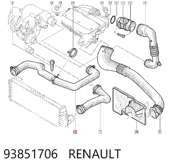 Przewód (króciec) intercoolera 93851706 Renault (RVI)