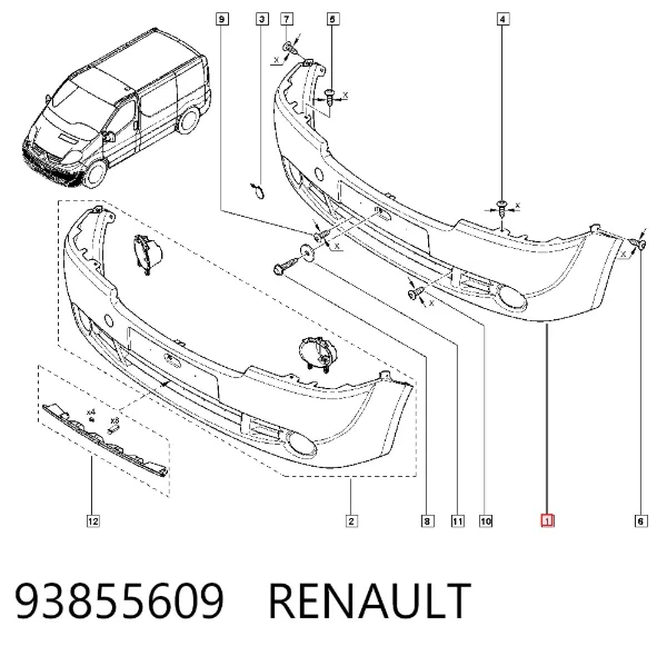 Zderzak przedni 93855609 Renault (RVI)