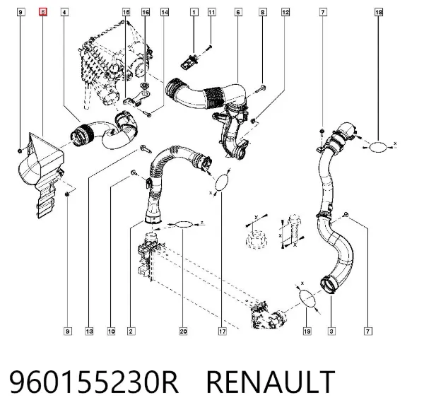 Wlot powietrza do filtra powietrza 960155230R Renault (RVI)