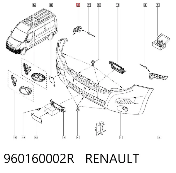 Wspornik zderzaka przedniego prawy 960160002R Renault (RVI)