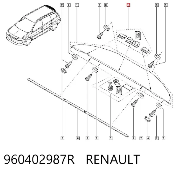 Wspornik spojlera tylnego 960402987R Renault (RVI)