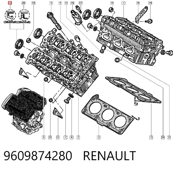 Uszczelniacz wału korbowego przedni 9609874280 Renault (RVI)