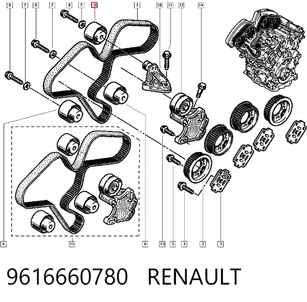 Rolka prowadząca kierunkowa paska rozrządu 9616660780 Renault (RVI)