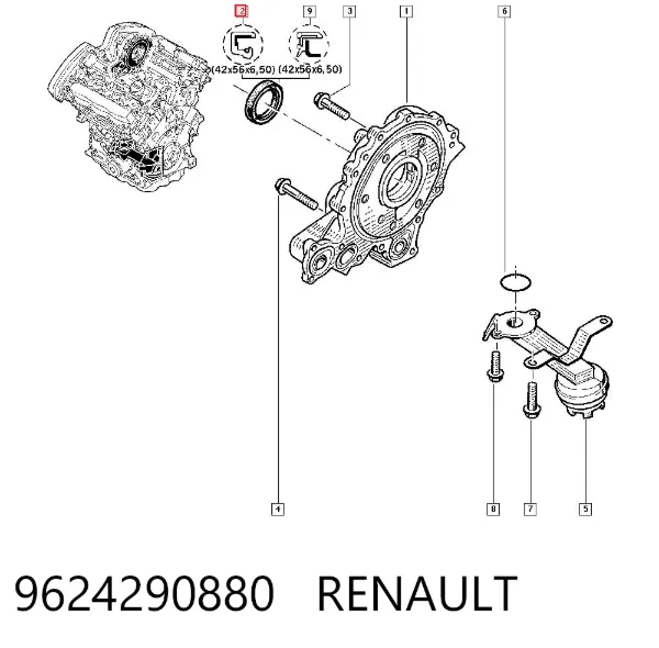 Uszczelniacz wału korbowego przedni 9624290880 Renault (RVI)