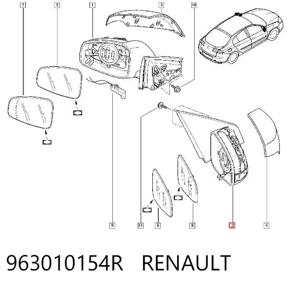 Lusterko wsteczne prawe 963010154R Renault (RVI)