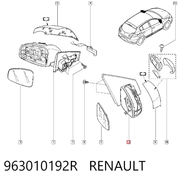 Lusterko wsteczne prawe 963010192R Renault (RVI)