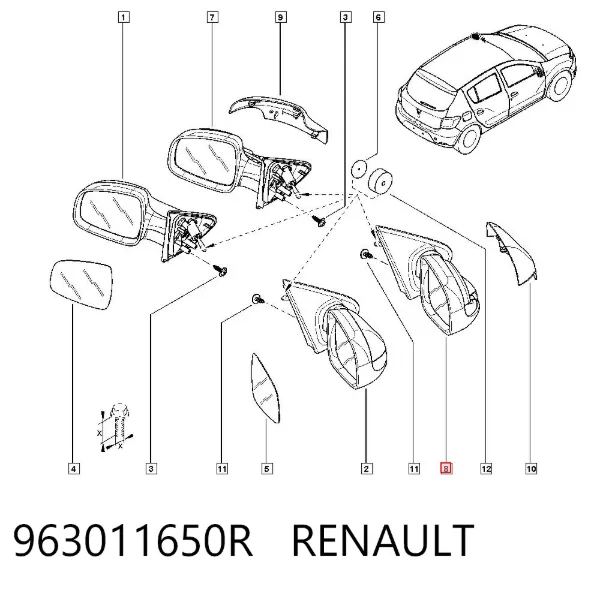 Lusterko wsteczne prawe 963011650R Renault (RVI)