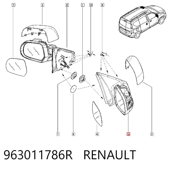 Lusterko wsteczne prawe 963011786R Renault (RVI)