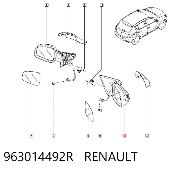 Lusterko wsteczne prawe 963014492R Renault (RVI)