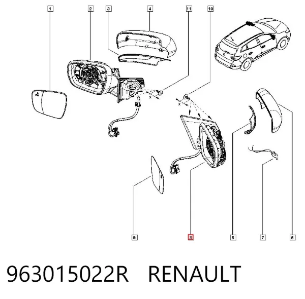 Lusterko wsteczne prawe 963015022R Renault (RVI)