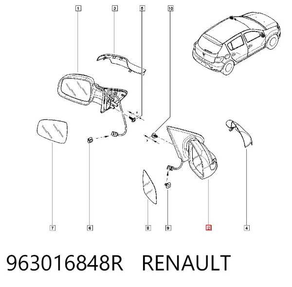 Lusterko wsteczne prawe 963016848R Renault (RVI)