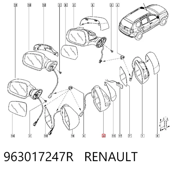 Lusterko wsteczne prawe 963017247R Renault (RVI)