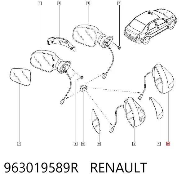 Lusterko wsteczne prawe 963019589R Renault (RVI)