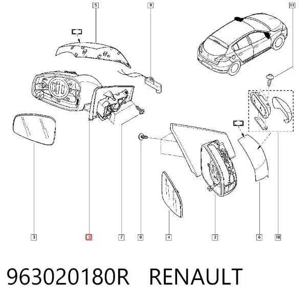 Lusterko wsteczne lewe 963020180R Renault (RVI)