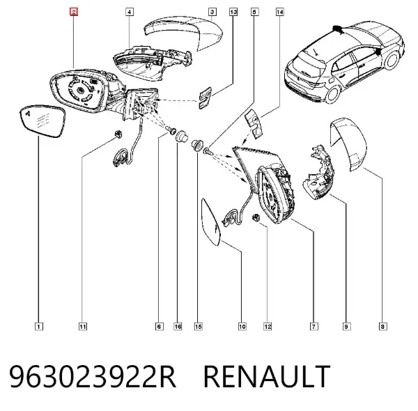 Lusterko wsteczne lewe 963023922R Renault (RVI)