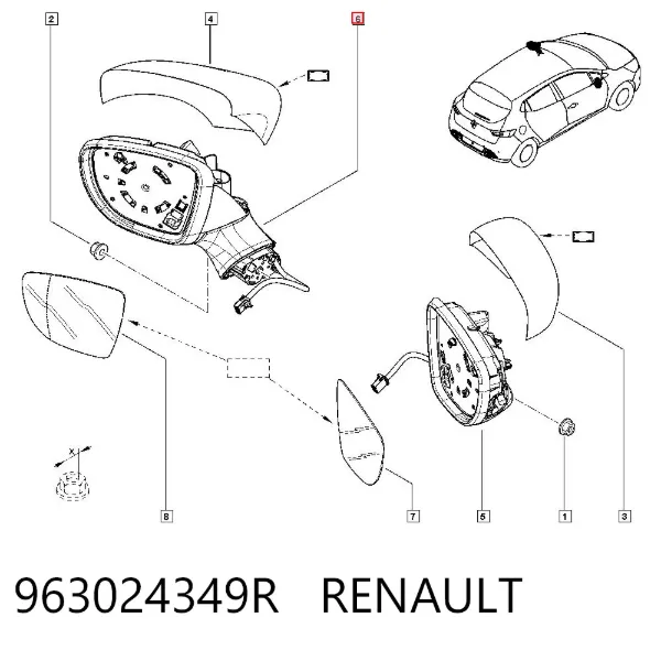 Lusterko wsteczne lewe 963024349R Renault (RVI)