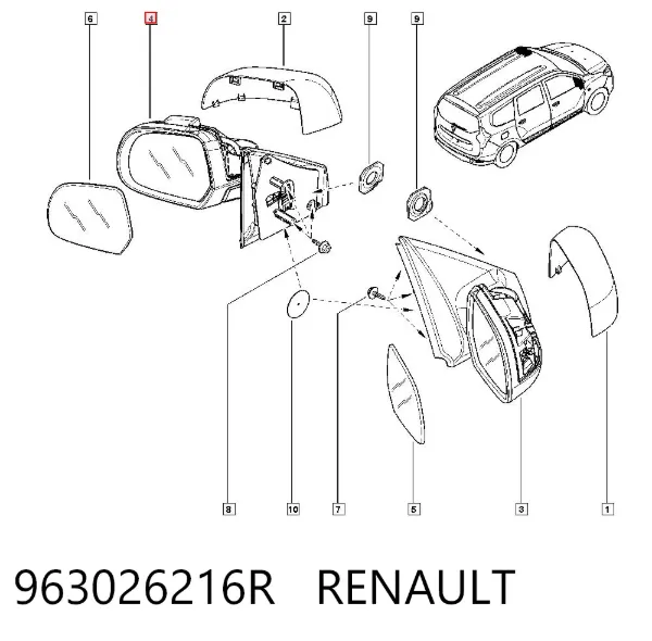Lusterko wsteczne lewe 963026216R Renault (RVI)
