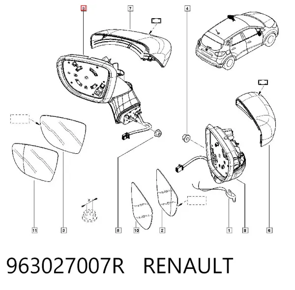 Lusterko wsteczne lewe 963027007R Renault (RVI)
