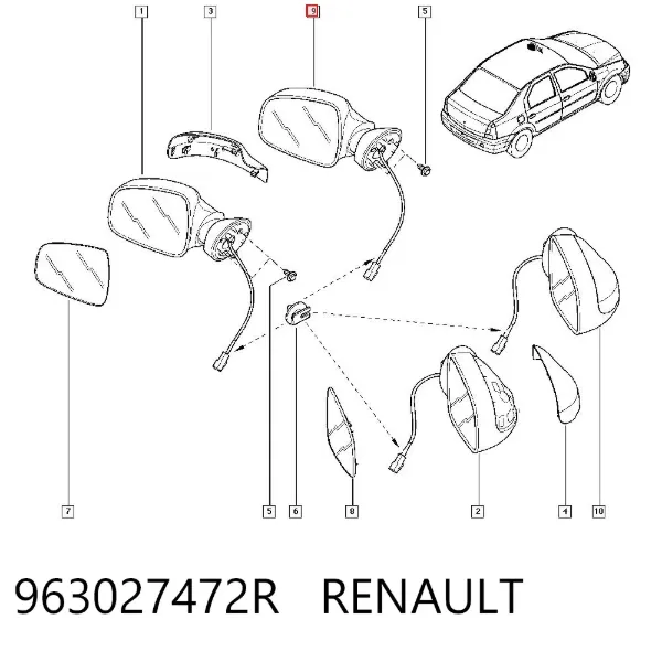 Lusterko wsteczne lewe 963027472R Renault (RVI)
