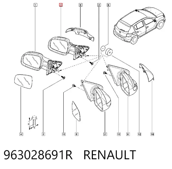 Lusterko wsteczne lewe 963028691R Renault (RVI)