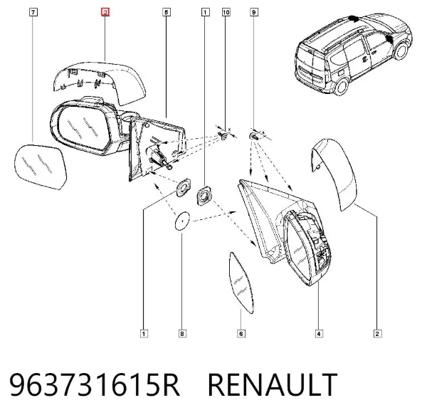 Nakładka (pokrywa) lusterka wstecznego lewa 963731615R Renault (RVI)