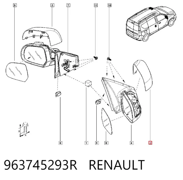 Lusterko wsteczne prawe 963745293R Renault (RVI)