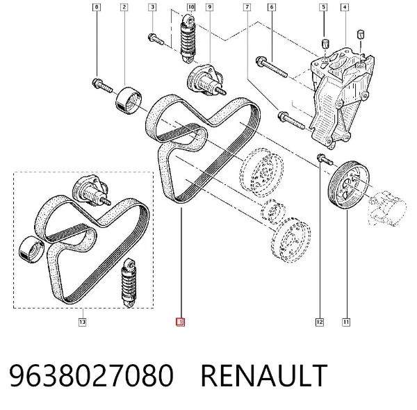 Pas napędowy mechanizmów 9638027080 Renault (RVI)