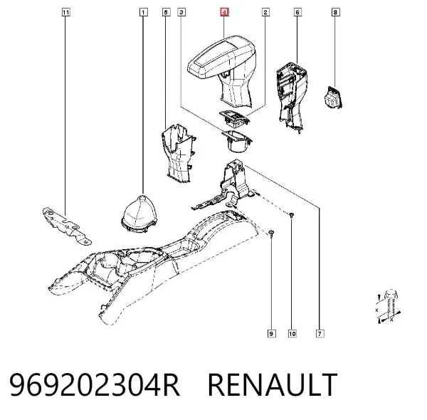 Podłokietnik konsoli środkowej 969202304R Renault (RVI)