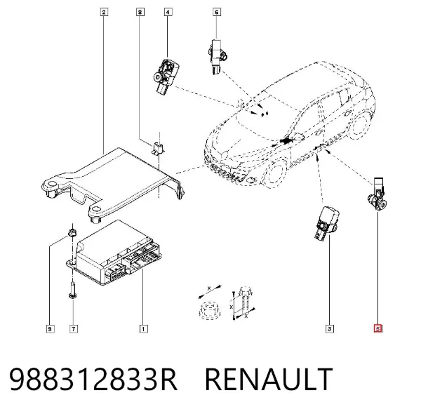 Czujnik AIRBAG przedni 988312833R Renault (RVI)