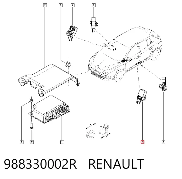 Czujnik AIRBAG przedni 988330002R Renault (RVI)