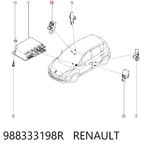 Czujnik AIRBAG przedni 988333198R Renault (RVI)
