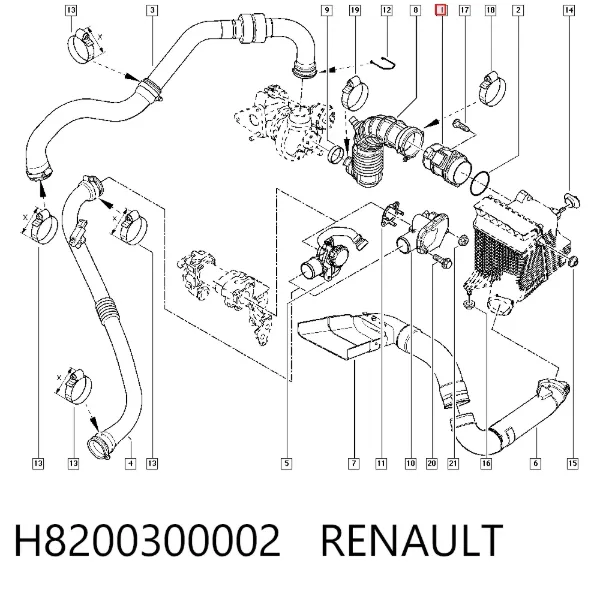 Czujnik przepływu powietrza, przepływomierz powietrza M.A.F. H8200300002 Renault (RVI)
