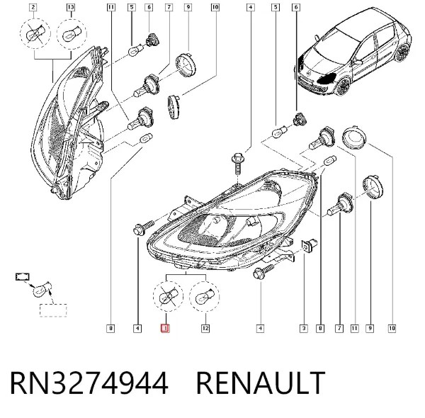 Reflektor lewy RN3274944 Renault (RVI)